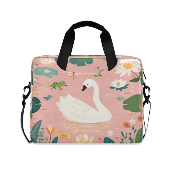 16inch Laptop Briefcase, Business Laptop Bag with Detachable Strap & Padded Compartment, Water-Resistant Polyester,A Cute Swan