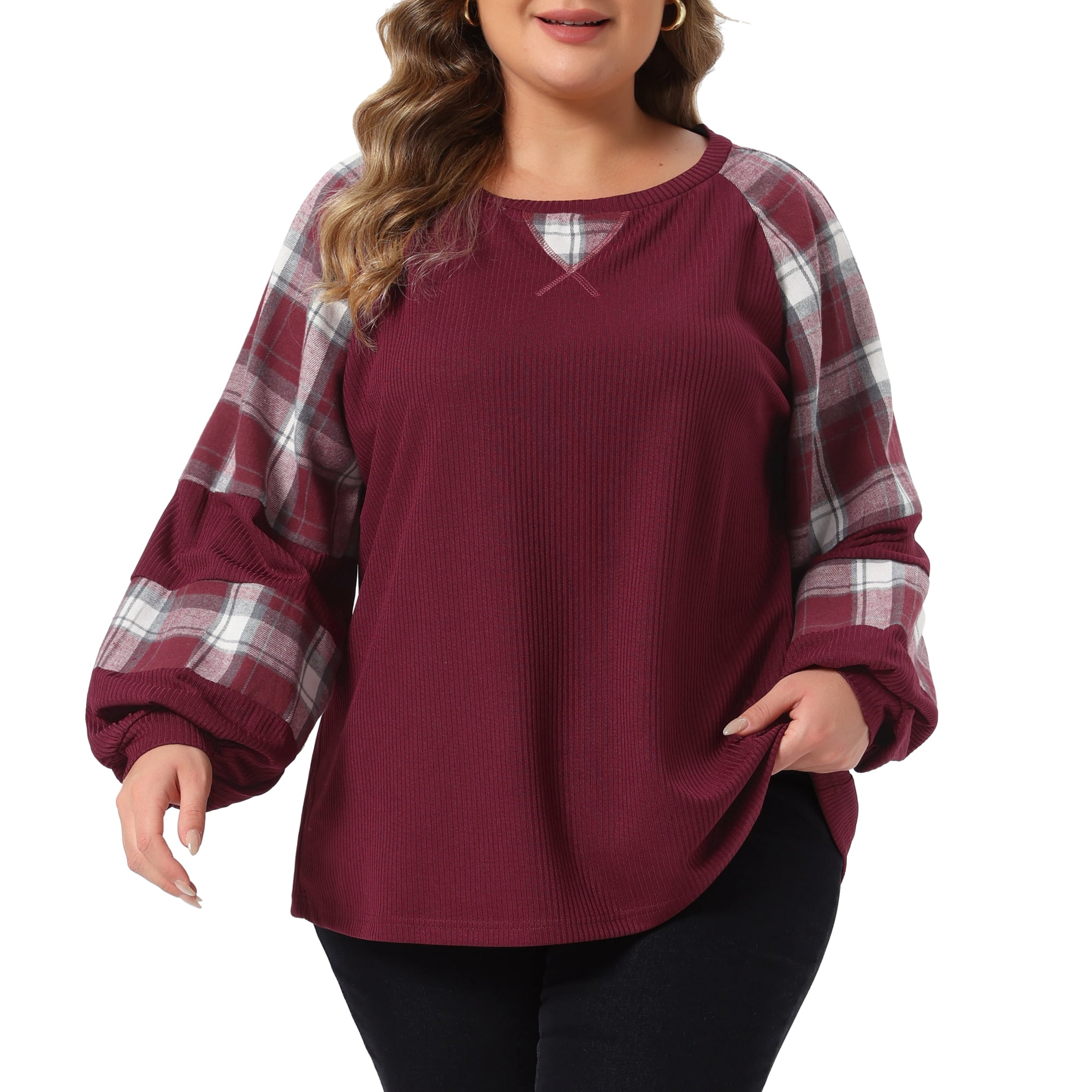 DARING DIVA Women's Plus Crewneck Cable Knit Long Sleeve Shirts 4X Burgundy