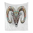 thumbnail image 1 of Goat Soft Flannel Fleece Throw Blanket, Colorful Ornamented Head of Goat Totem Tattoo Inspired Design, Cozy Plush for Indoor and Outdoor Use, 60" x 80", Multicolor, by Ambesonne, 1 of 6