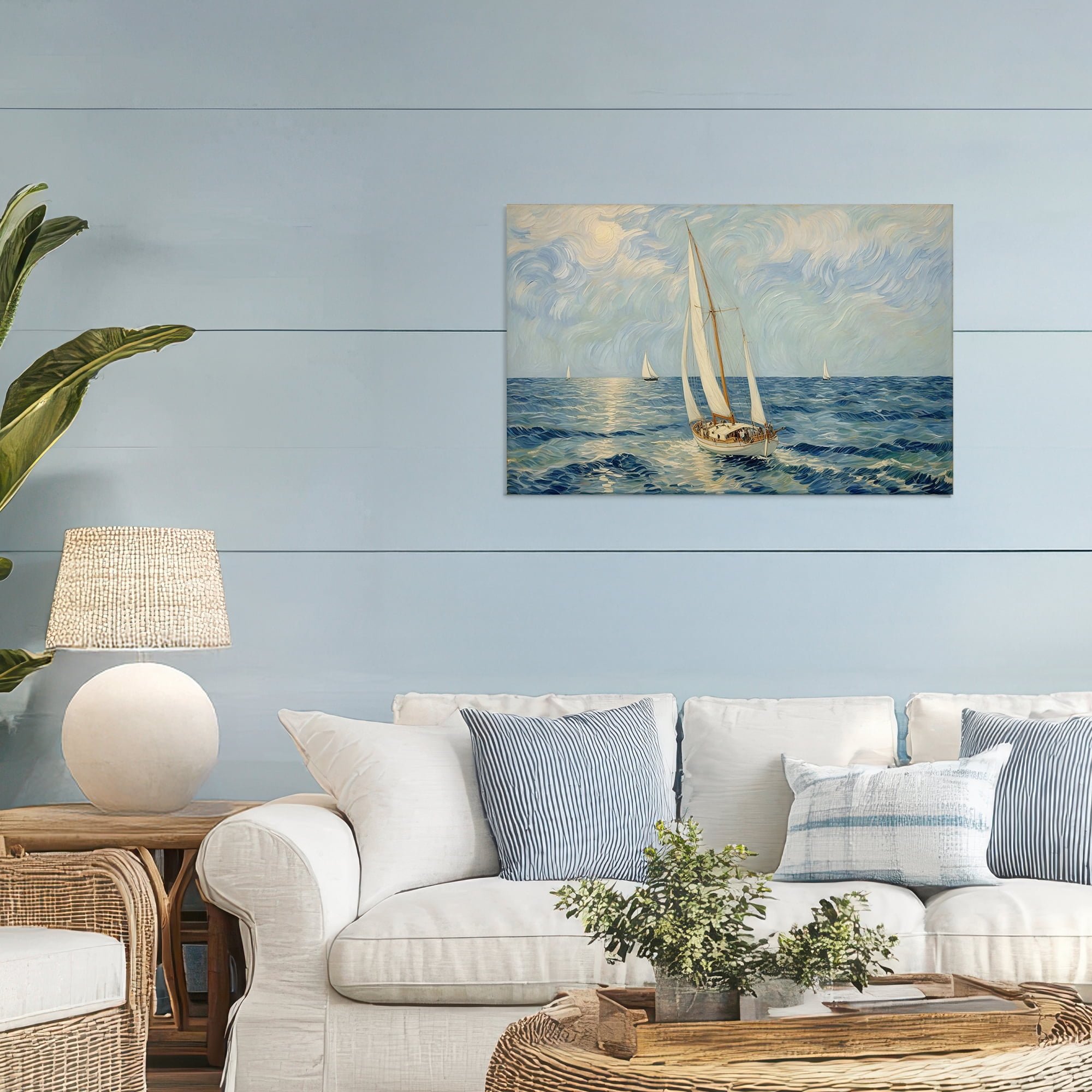 Stupell Industries Sailing Yacht on Blue Sea Canvas Wall Art, design by Angie Hawke