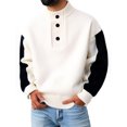 thumbnail image 2 of Men's Color Clash Sweater Three Button Pullover Thickened Warm Knit for Leisure Wear and Winter Christmas Season,White,M, 2 of 4