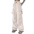 thumbnail image 1 of Gibobby Pantalones de trabajo para hombre Pantalones cargo a la moda para mujer, pantalones con cordón y dos prendas, pantalones deportivos drapeados de pierna ancha(Beige,M), 1 of 5