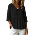 thumbnail image 2 of Women's Doll Collar Eyelet 3/4 Sleeve Peplum Blouse Black S, 2 of 7