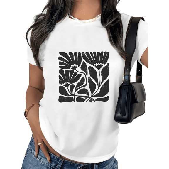 White Print Tshirt Graphic Tees Shirts Floral Abstract Minimalist Art Spring Outdoor Casual Comfort Wear S-5XL Tops