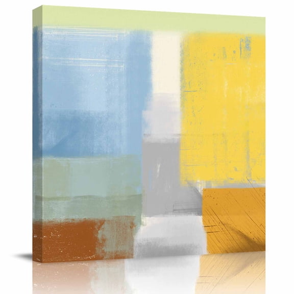 Framed Canvas Wall Art for Living Room Abstract Blue Yellow White Wall Decor, Modern Art Aesthetic Paintings for Bedroom Office Kitchen Bathroom, Ready to Hang Artwork Wall Pictures 8x8 Inch