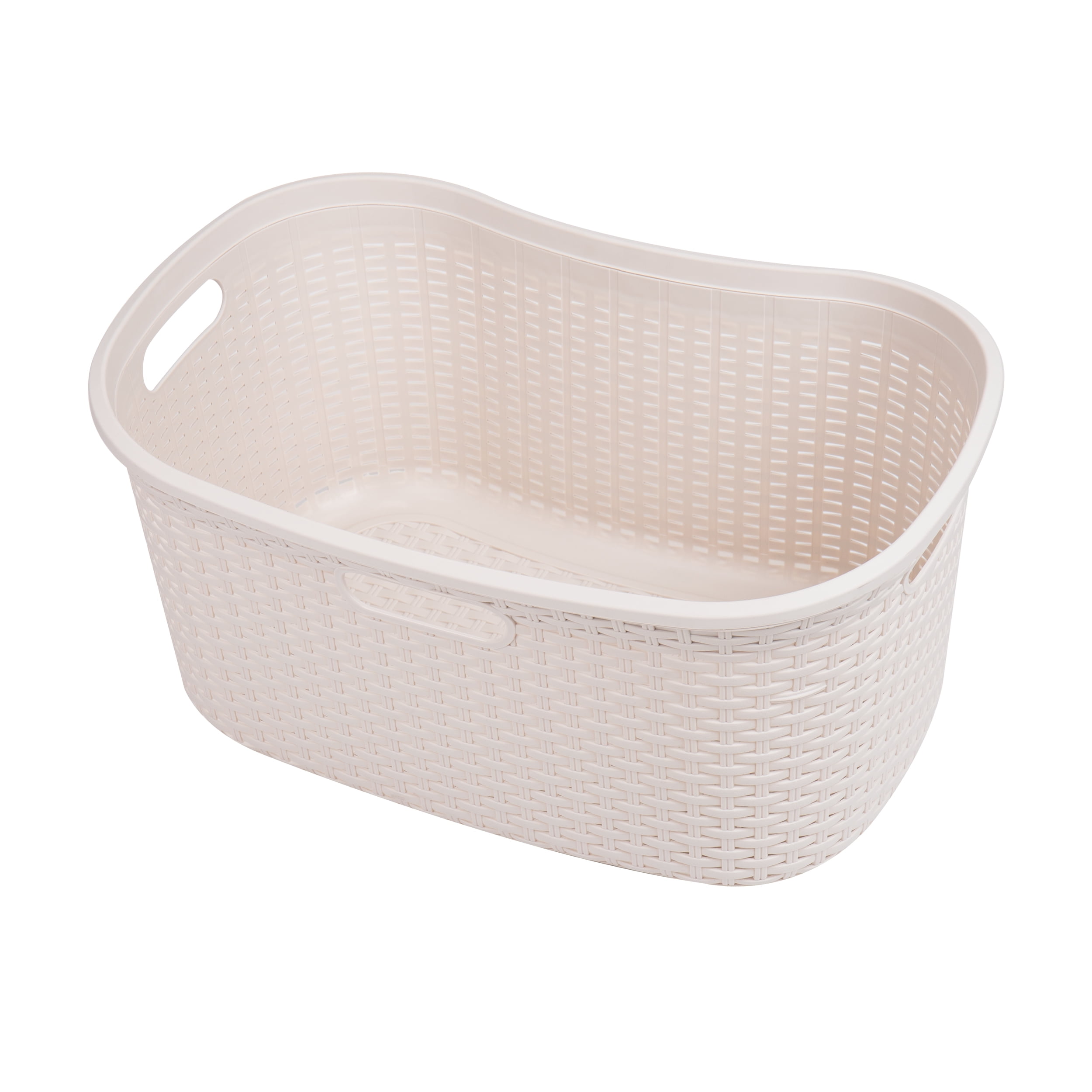 Mind Reader 40L Laundry Basket, Clothes Hamper, Lid, Wicker Design, Plastic, 23"L x 14.5"W x 11"H, Ivory