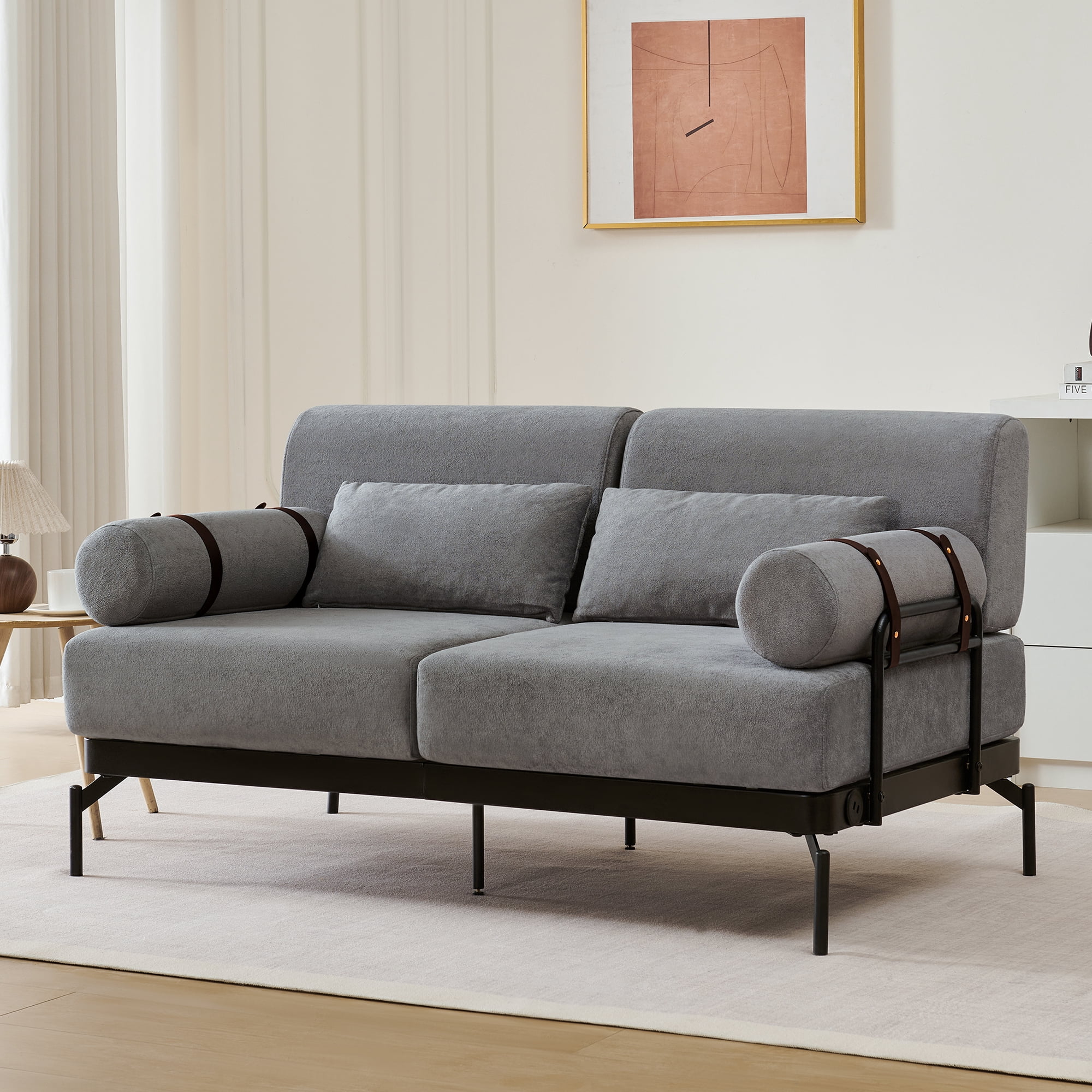 Euroco Modern Loveseat Sofa with Cylindrical Armrests, USB Charging Ports, Thick Cushions, Steel Frame & High Legs – 59" Wide, Chenille Upholstery, Easy Assembly