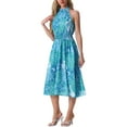 thumbnail image 4 of INSPIRE CHIC Boho Summer Dress for Women's Halter Neck Sleeveless Casual Floral Print Sundress Midi Dresses S Blue Green, 4 of 6