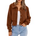 thumbnail image 2 of Herrnalise Jackets For Women Fashion Long Sleeve Soild Warm Outwear Short Coats Casual Tops Shackets For Women 2023 fall Brown,S, 2 of 9