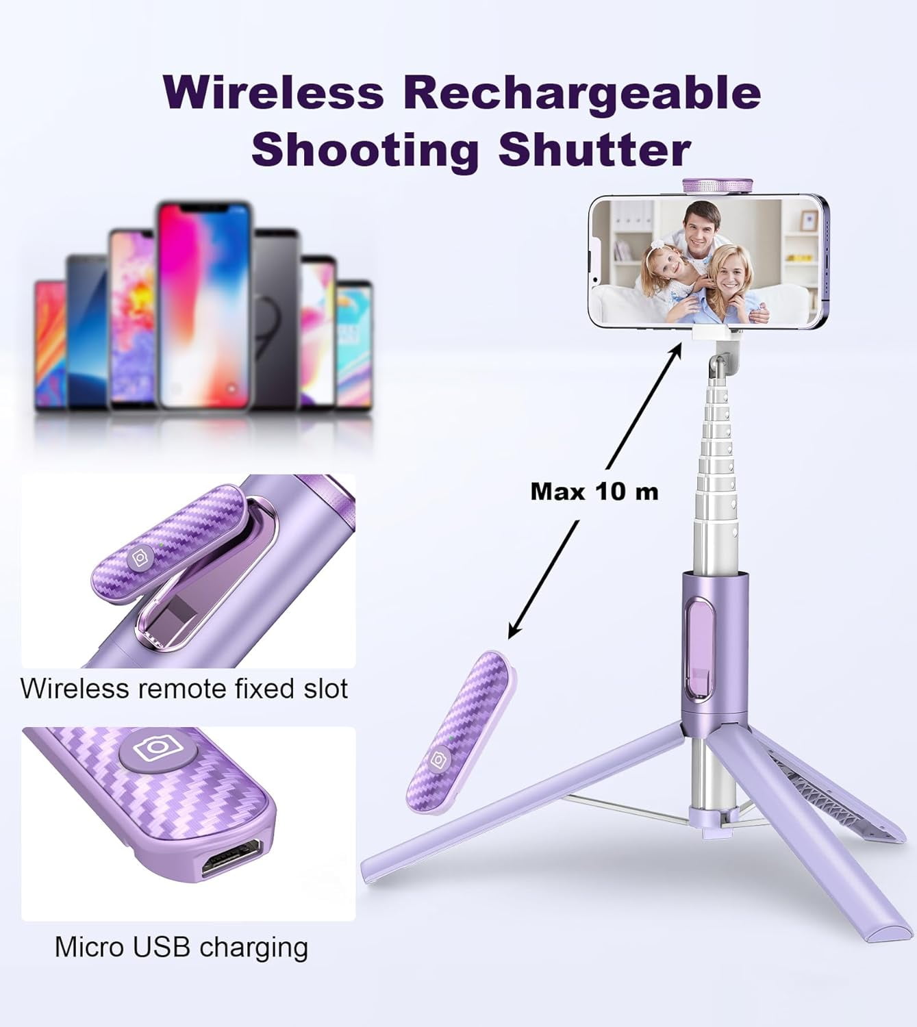 XIHAMA Travel Tripod, Cell Phone Selfie Stick, 60 Inch All-in-1 Stand with Integrated Wireless Remote, Lightweight and Portable, Extendable Tripod for iPhone and Android