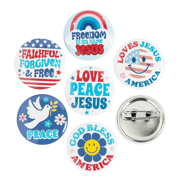 Fun Express Bulk 48 Pieces Religious Patriotic Groovy Mini Buttons