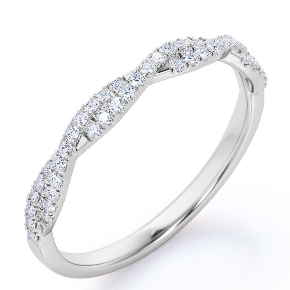 14k Solid White Gold 0.25 Ct Diamond Round Cut Pave Wedding Band Stackable Ring 