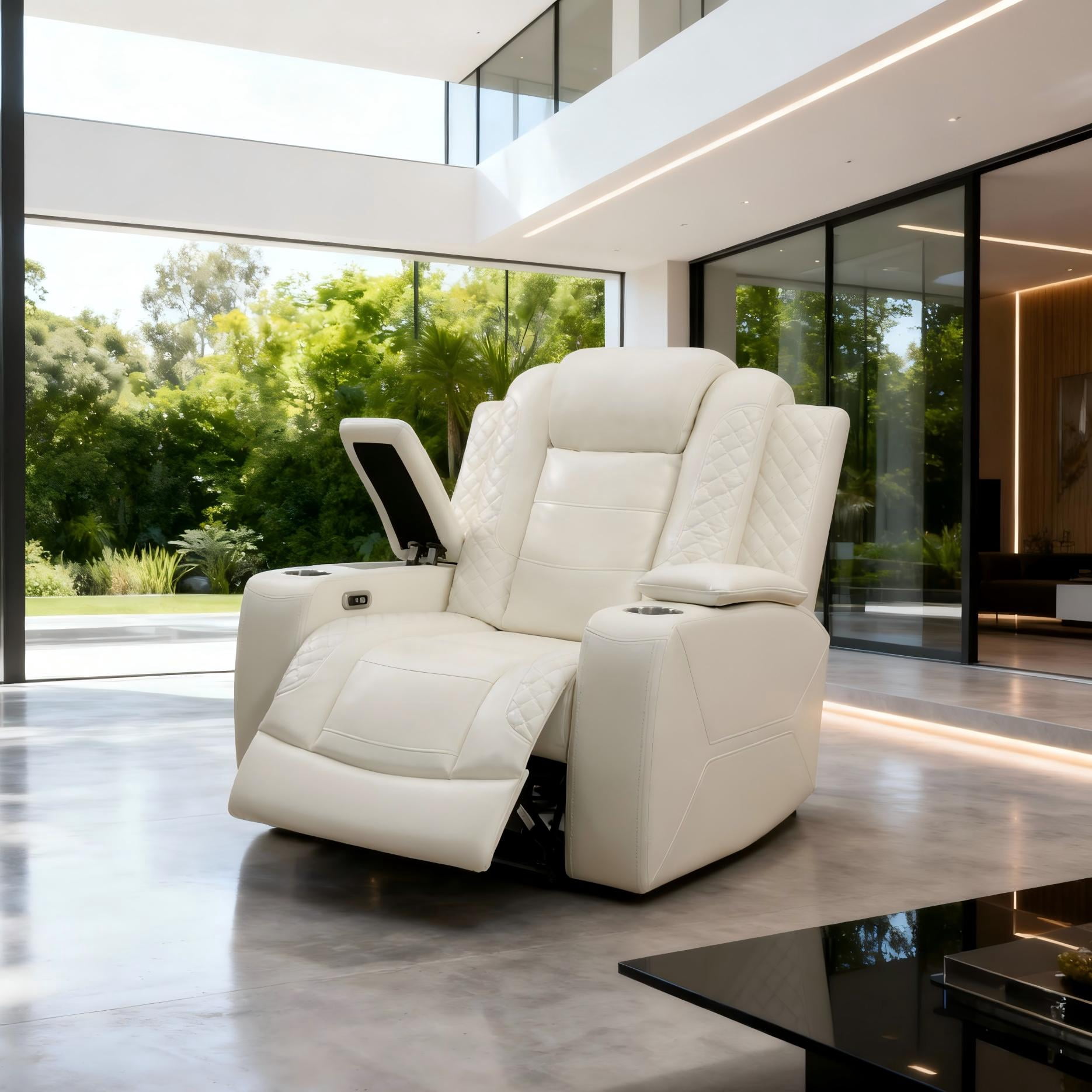 Gewnee Power Recliner Chair Oversized Electric Air Leather Reclining Chair, USB Charge with Cup Holder Port Comfortable Single Sofa for Living Room