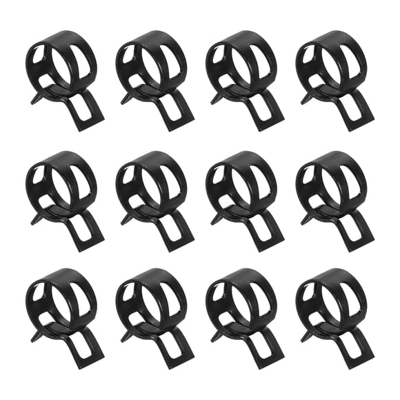 12Pcs Spring Band Type Action Fuel/Silicone Vacuum Hose Pipe Clamp, 12mm Low-Pressure Air Spring Hose Clip Clamp for Automotive Oil Pipe Water Pipe, Black