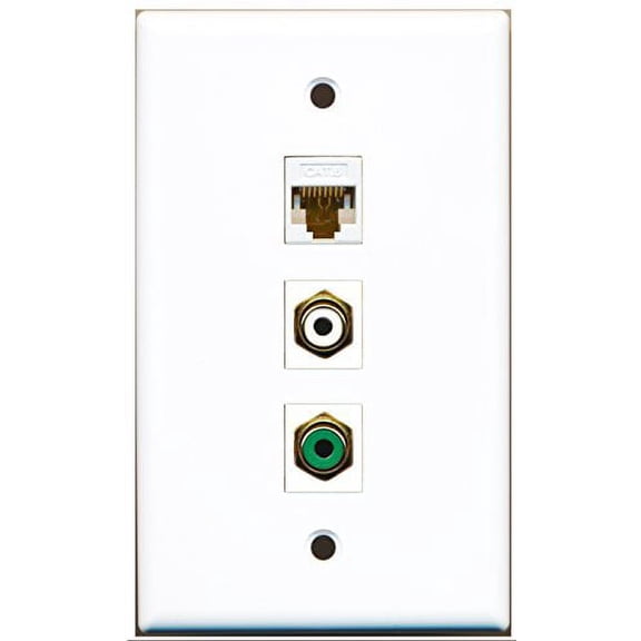 RiteAV - 1 Port RCA White and 1 Port RCA Green and 1 Port Cat6 Ethernet White Wall Plate