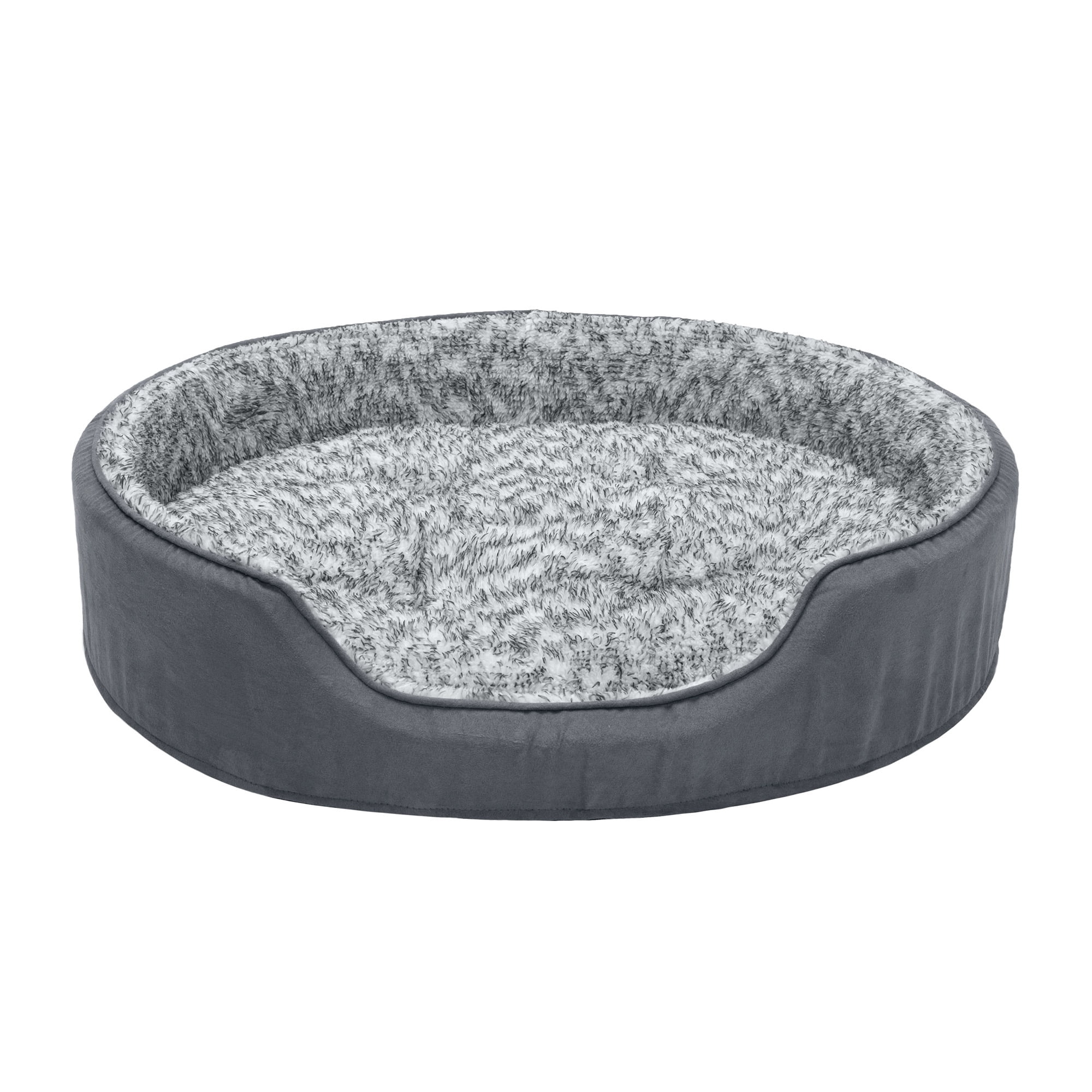 FurHaven Pet Products Two-Tone Fur & Suede Oval Pet Bed for Dogs & Cats - Extra Large, Gray