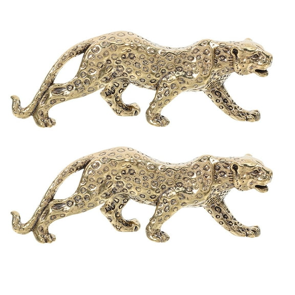 OFFIGAM 2Pcs Golden Brass Leopard Figurine Vintage Decor Ornament for Desktop Shelves Home Office