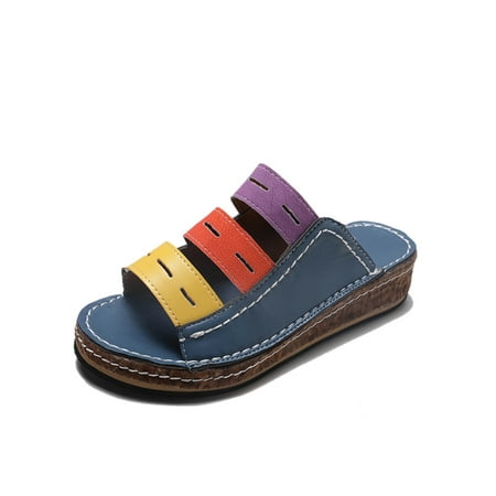 

Lacyhop Womens Platform Sandal Beach Slides Peep Toe Wedge Sandals Outdoor Fashion Slide Shoes Slip On Summer Blue 8