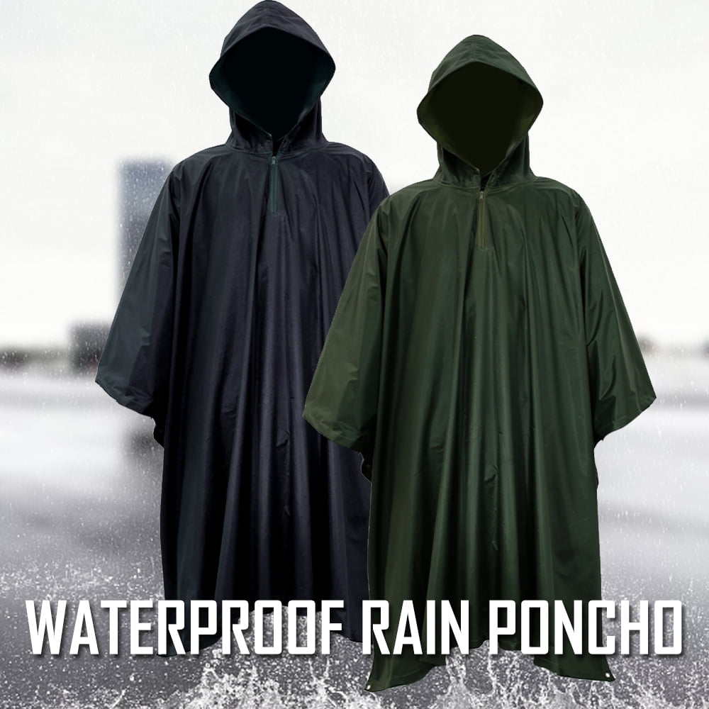 Adults Vinyl Rain Coat Hooded Poncho Waterproof Festival Camping Hiking Cape 