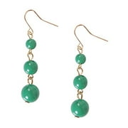 Coco Dangles - Mini Round Beaded Ball Dangling Drop Earrings by Humble Chic NY, Green Triple Dangle, Kelly, Gold-Tone