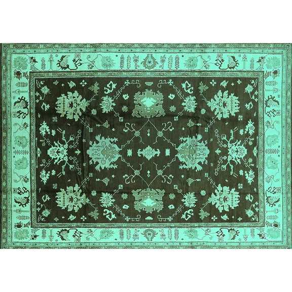 Ahgly Company Indoor Rectangle Oriental Turquoise Blue Traditional Area Rugs, 5' x 7'