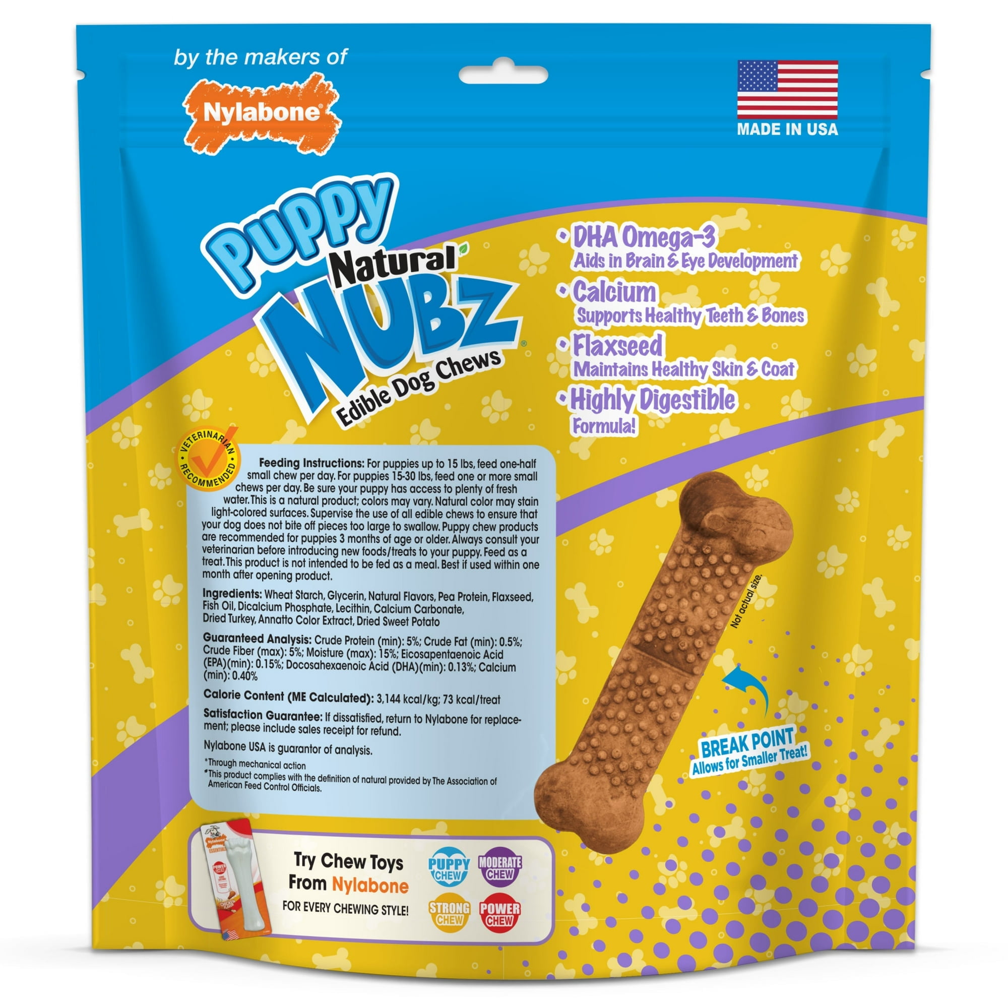 Nylabone Natural Nubz Puppy Chew Treats, Turkey & Sweet Potato Flavor Small/Regular - Up to 30 Ibs. (28 Count)