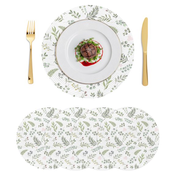 Round Placemats Sage Green Berry Leaves 15 inch Set of 4 Table Mats for Dining Table Pastoral Floral Herb Plant Heat Resistant Non-Slip Kitchen & Home Decorative Place Mat Set