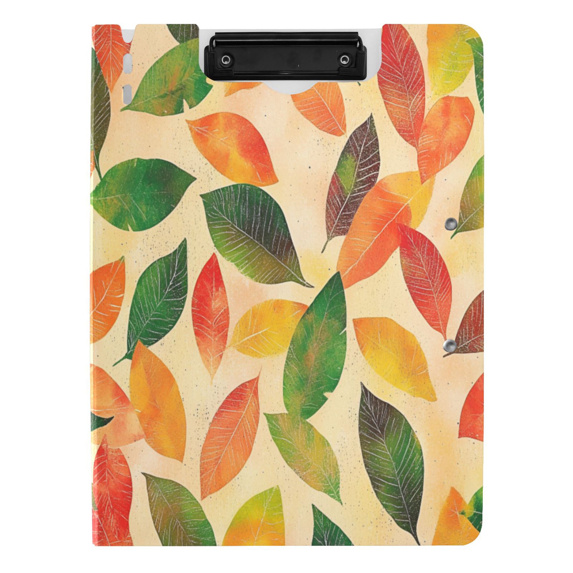 FORMRS A4 Clipboard Folder with Pen Holder Horizontal Foldable School Office Binder, Green Retro Autumn Leaves