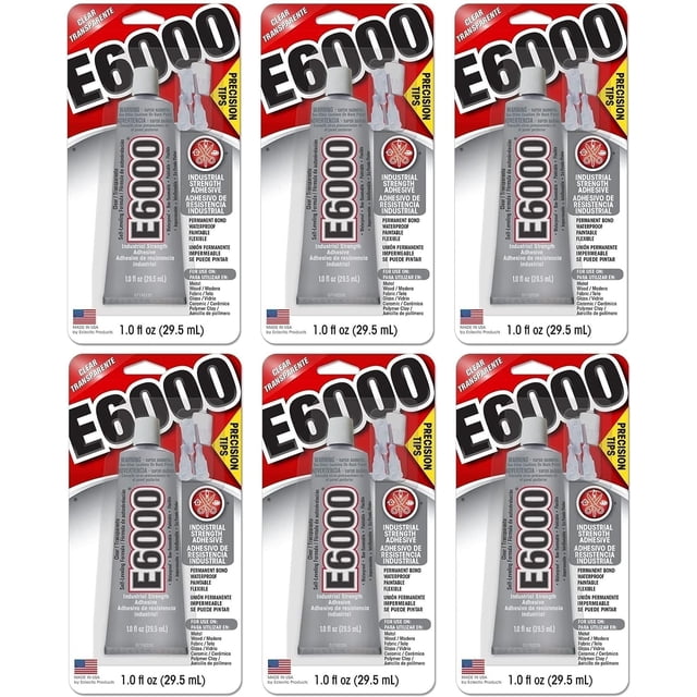 Adhesivo industrial E6000 transparente de viscosidad media, 29,5 ml, paquete de 6