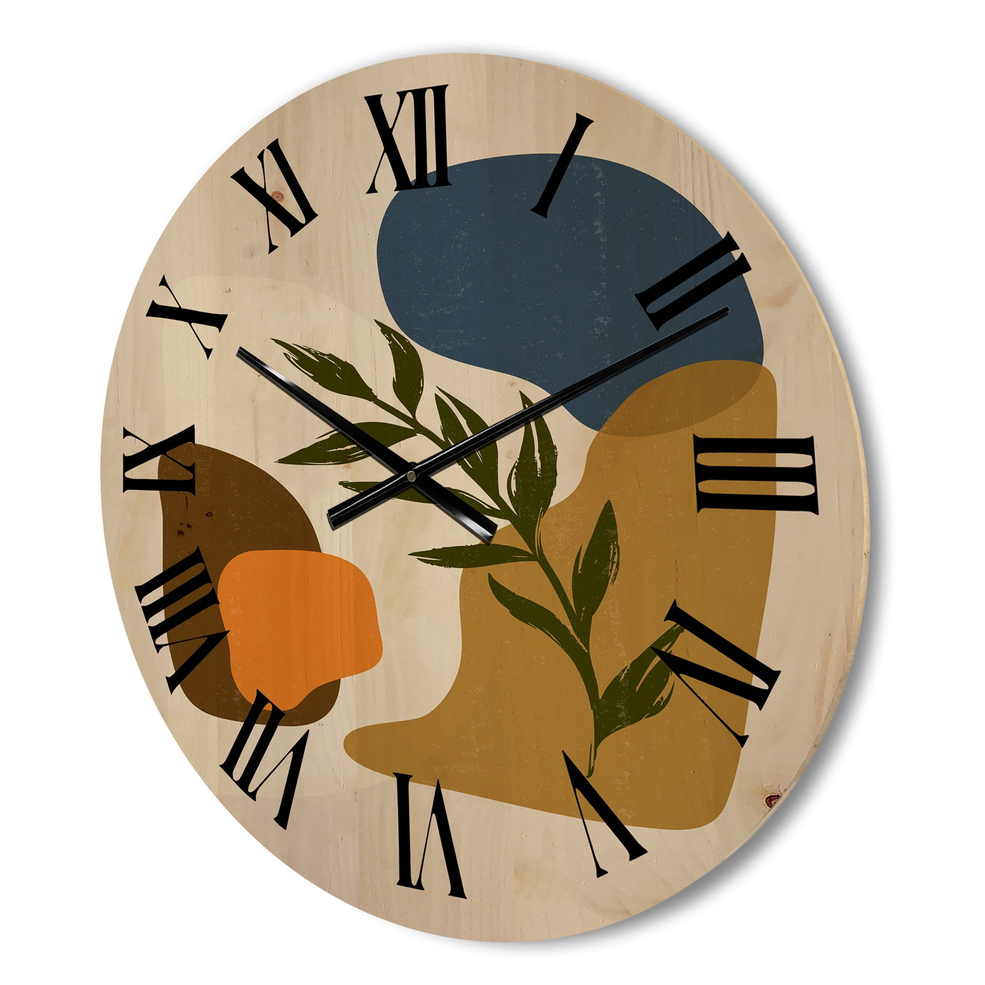 Designart 'Green Leaf With Botanical Minimalist Shapes' Modern Wood Wall Clock