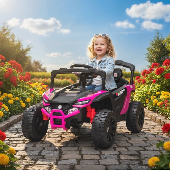 Qaba 12V Kids Ride On Car Truck with Dual Motors, Rear Suspension, Battery Powered Electric UTV Vehicle with Remote Control for 3-5 Years, Pink