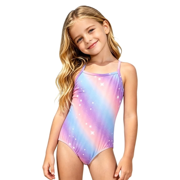 Hienoo Girl'S Rainbow Colorful One-Piece Swimsuit Quick-Dry Beach Bathing Suit