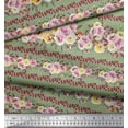 thumbnail image 3 of Soimoi Green Rayon Fabric Leaves & Pink Floral Print Sewing Fabric BTY 42 Inch Wide, 3 of 3