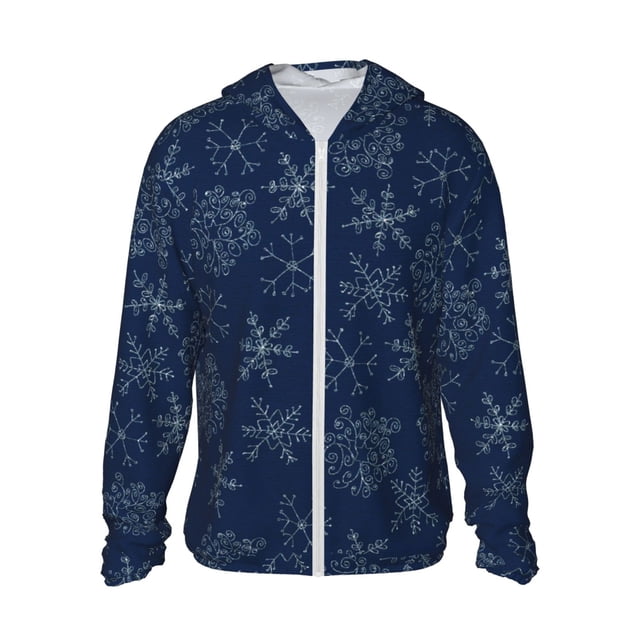 Balery Snowflake Dark Blue Sudadera ligera de manga larga con capucha y protección solar UPF 50+ para hombre y mujer, ideal para pesca y running-Large