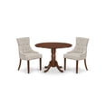 thumbnail image 2 of DLFR3-MAH-05 3Pc Dinette Set Includes a Rounded Kitchen Table with Drop Leaves and Two Parson Chairs with Doeskin Fabric, Mahogany Finish, 2 of 9