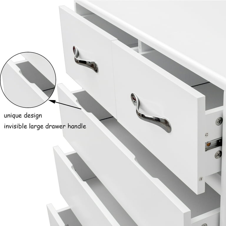 6 Drawer Dresser, Urhomepro Chest of Drawers Storage Organizer Nightstand, Wood Frame Drawer Chest with Steel Tube Legs, Bathroom Floor Cabinet