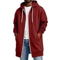 thumbnail image 2 of Dwellite Long Hoodies for Men Casual Lightweight Zip Up Jacket Hooded Long Sweatshirt Full Zip Jacket with Pockets Red S, 2 of 8