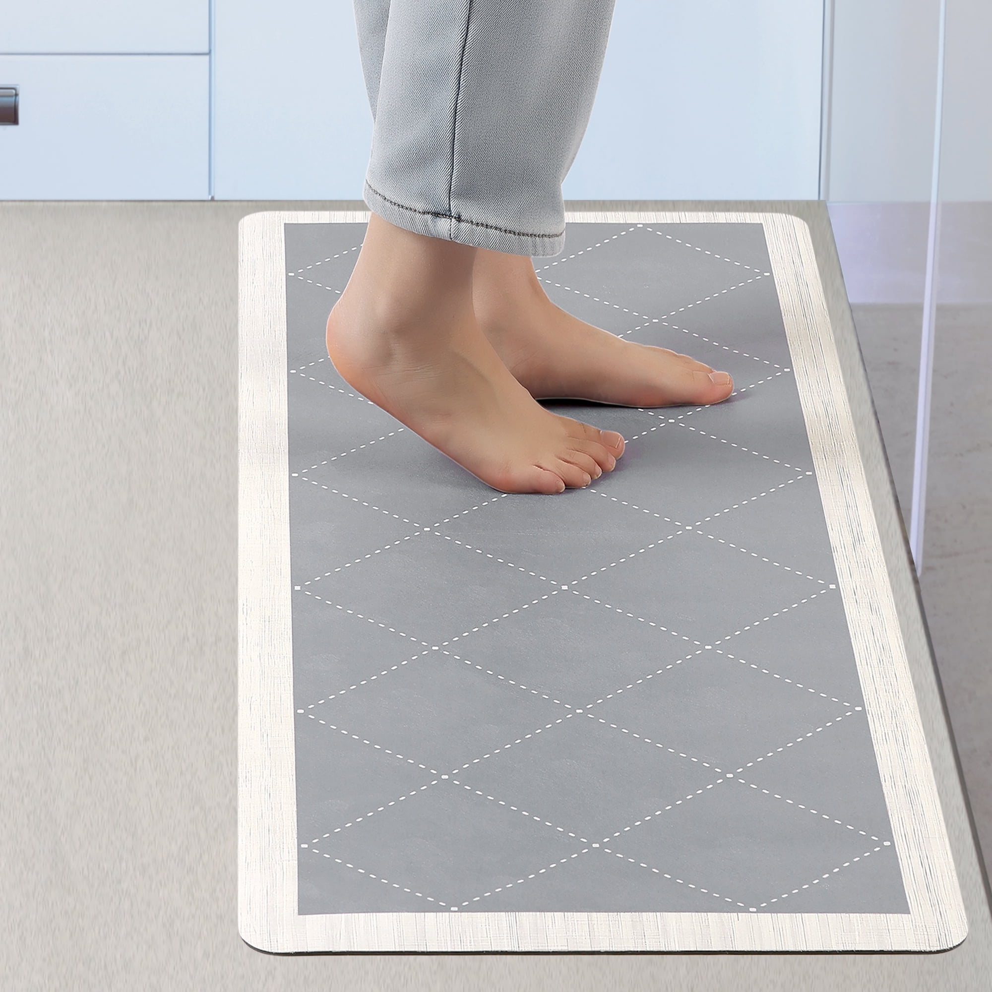Unique Bargains Geometry Kitchen Rug Cushioned Anti-Fatigue Floor Mat Waterproof Carpet Grey 18" x 48"