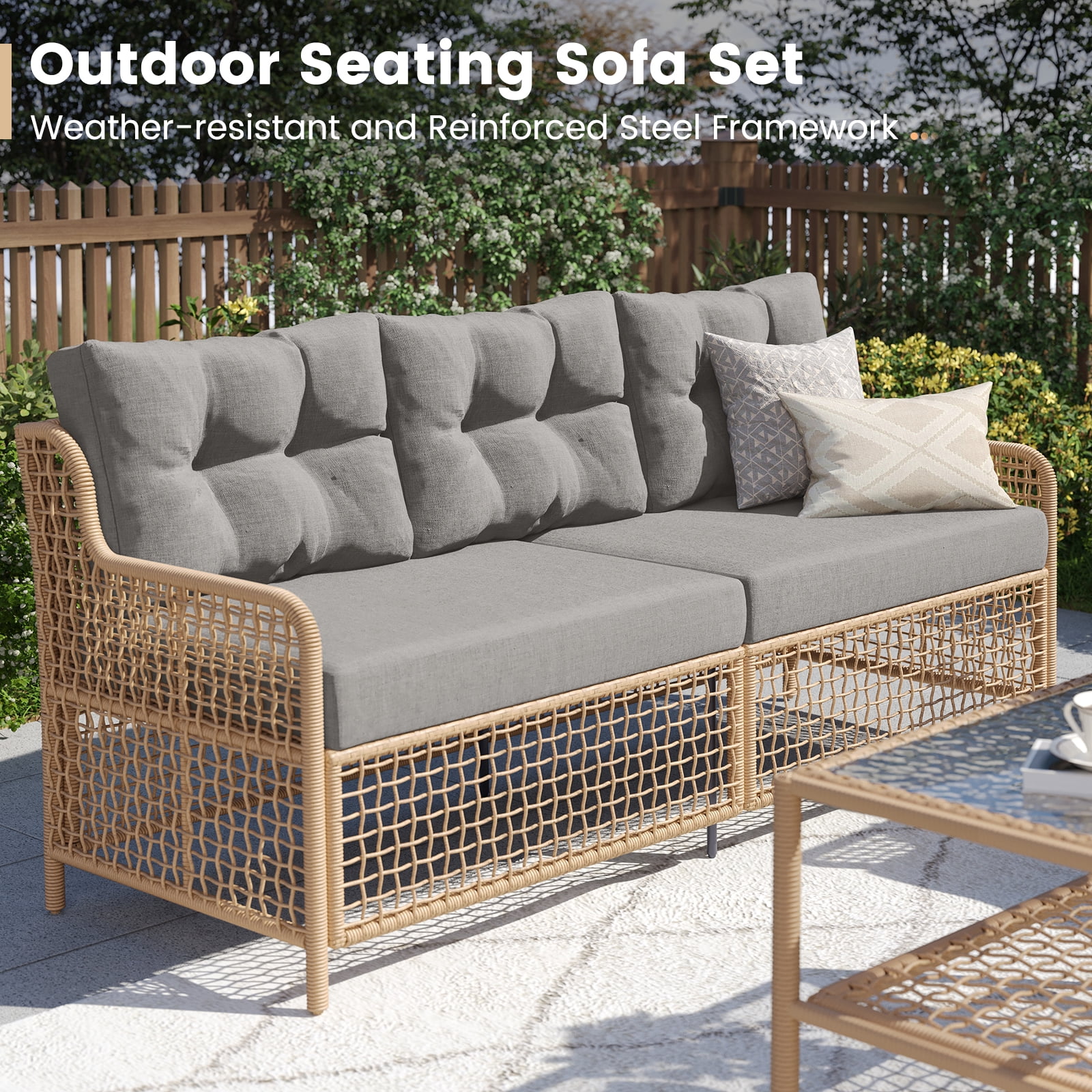 ELPOSUN 7-Seat Outdoor Patio Furniture Set, Wicker Rattan Outdoor Furniture Set with Swivel Chairs & All-Weather Thickened Cushions for Garden, Porch, Backyard, and Poolside, Gray
