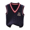 thumbnail image 2 of Boys Girls Knit Vests,Kids Preppy Casual Cable Knit Sleeveless V-Neck Cartoon Embroidered Knit Vest Tops, 2 of 4