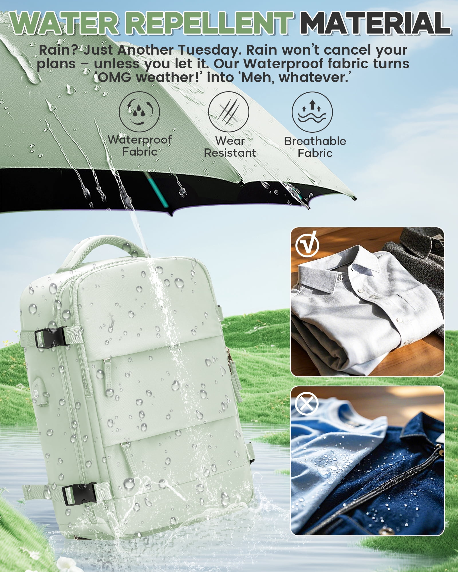 Vacuum Backpack for Travel, Vacuum Seal Carry on Backpack with Vacuum Compression, Travel Backpack with Pump for Women Men Airline Approved, Air Vacpack for Work College Daypack, Mint Green