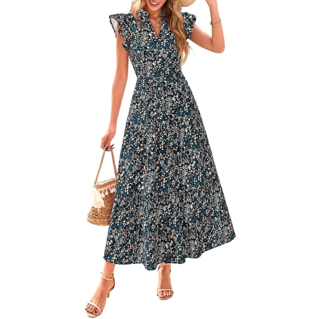 Vestido Midi PRETTYGARDEN Mujer Verano 2025 Floral con Escote en V