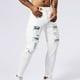 thumbnail image 5 of Pantalones vaqueros ajustados de pierna corta para hombre, de longitud completa, informales, con bolsillos de parche perforados, de color liso, elásticos y de pierna corta., 5 of 9