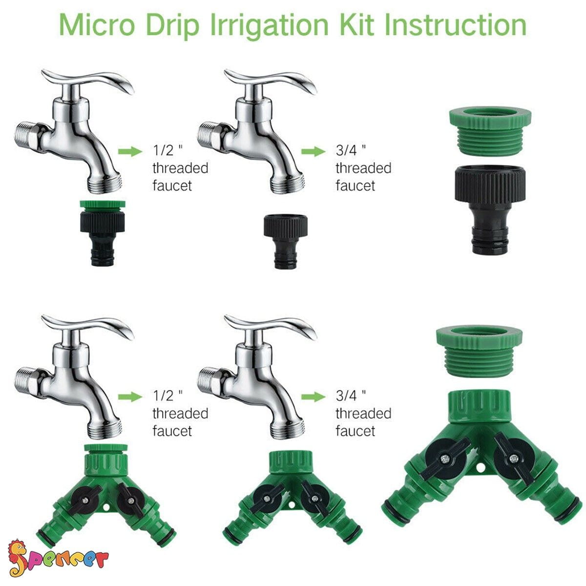 Spencer 98ft 30M Auto Micro Drip Irrigation System Kits Automatic Patio Misting Plant Watering System Set for Garden,Lawn