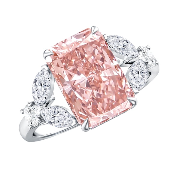 Rosec Jewels IGI Certified 4 Ct Radiant Cut Lab Grown Pink Diamond Engagement Ring (VS1 Grade), 925 Sterling Silver, US 4.00