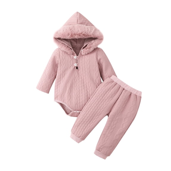 Baby Clothing Sets Girls Hooded Long Sleeve Romper and Pants Outfit Pink 9-12 Months