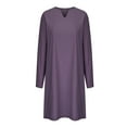 thumbnail image 5 of JNGSA Going Out Dresses for Women,Women Cotton Linen Tshirt Dress Summer Plus Size V-Neck Long Sleeve Knee Length Dresses Loose Fit Midi Dress Purple, 5 of 6