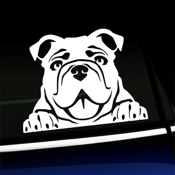 Peeking Bulldog - Vinyl Car Decal - Choose Color - [WHITE]