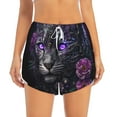 thumbnail image 2 of Daiia Purple-Eyed Floral Leopard Pattern Women's 2 in 1 Running Shorts - Lightweight Athletic Workout Gym Yoga Shorts Liner with Phone Pockets-Small, 2 of 7