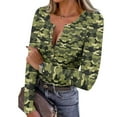 thumbnail image 2 of Women Ribbed Knit Henley Tops Casual Long Sleeve V Neck Camo Shirt Slim Fit Pullover T-Shirts, 2 of 6